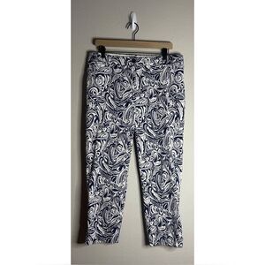 Talbots Perfect Crop Navy & White Paisley Print Pant